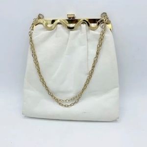 Vintage White Leather Evening Bag w/Gold Hardware